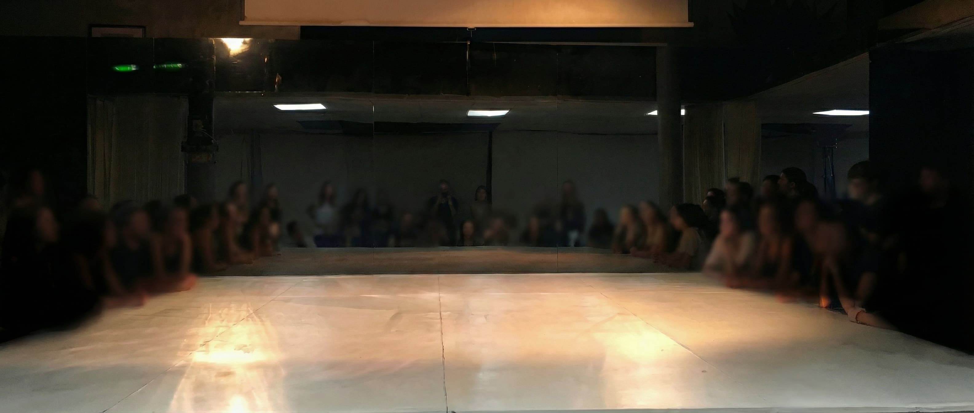 Empty performance space at Manifesta '16 with seated audience