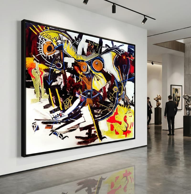 Large abstract mixed-media painting composed of layered marks and intersecting rhythms, emphasizing structure, repetition, and endurance.