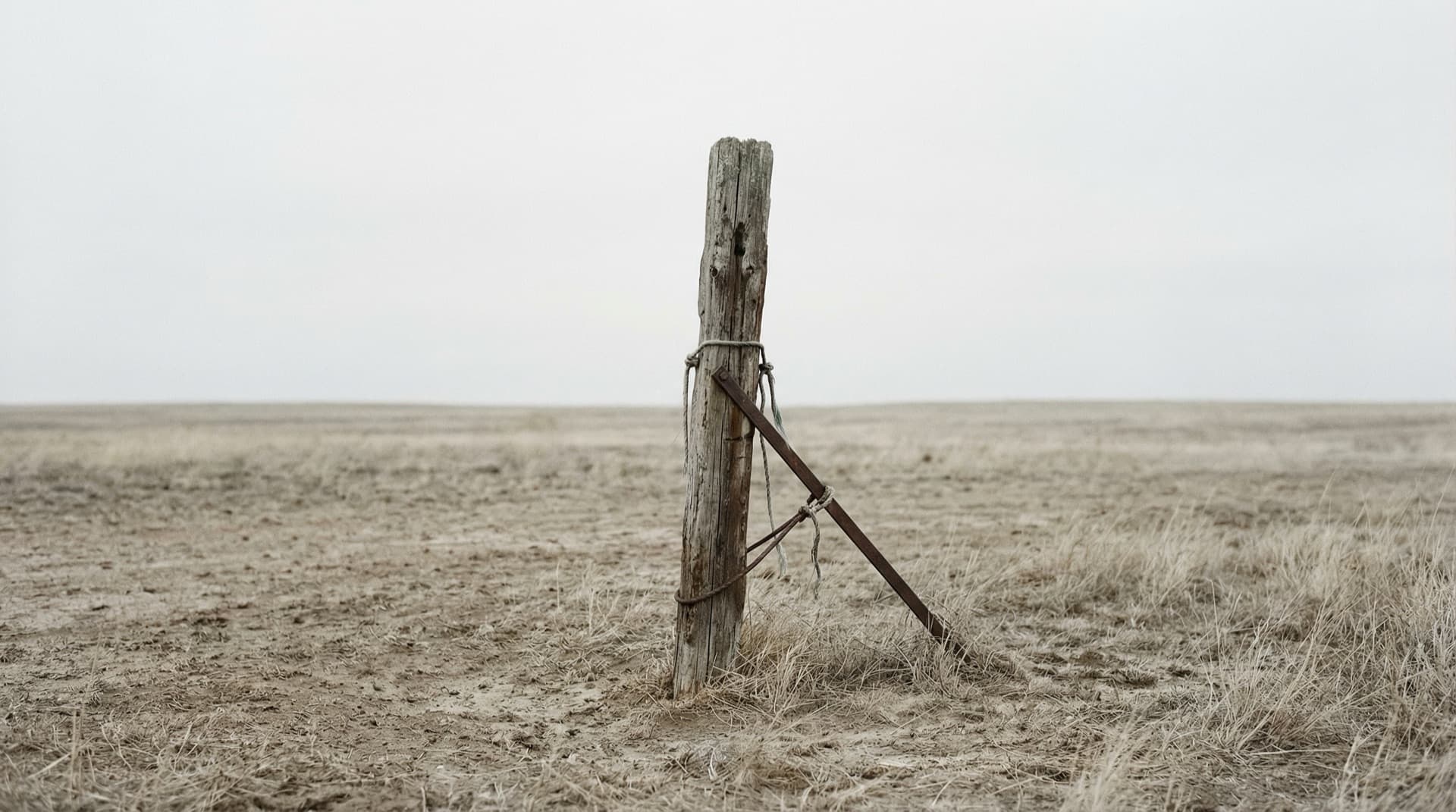 Solitary upright figure standing still in a bare space, making stillness feel deliberate and costly rather than passive.